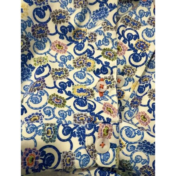 Robert Graham Shirt Men's Sm Blue Floral Short Sleeve Tailored Fit Button-Front - Picture 4 of 4